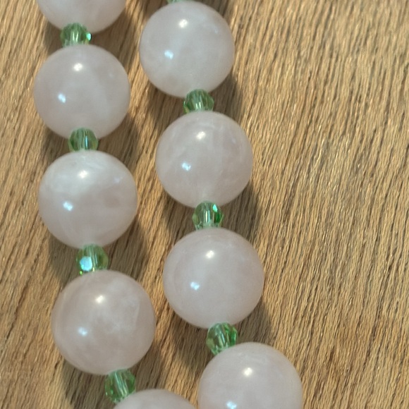 Vintage pink quartz and green crystal beaded choker statement necklace 16” - Picture 2 of 6